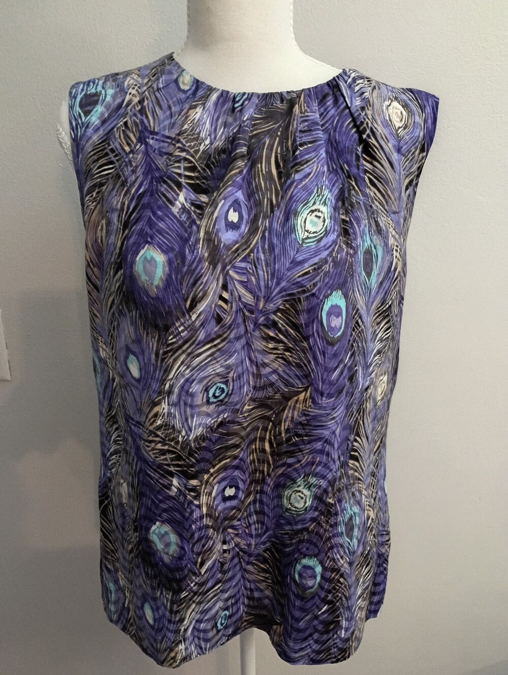 Tory Burch Purple and Teal Peacock-Print Sleeveless Camisole